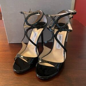 Jimmy Choo Black Patent Leather Strappy High Heels